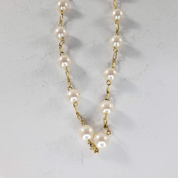 Kids Faux Pearl Gold Toned Chain Necklace Costume Jewelry - Picture 2 of 4